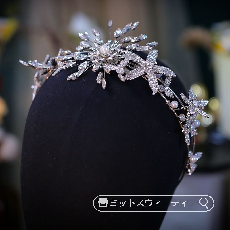 カチューシャ ヘッドドレス ヘアアクセサリー ラインストーン ヘアコサージュ ウェディングアクセサリ