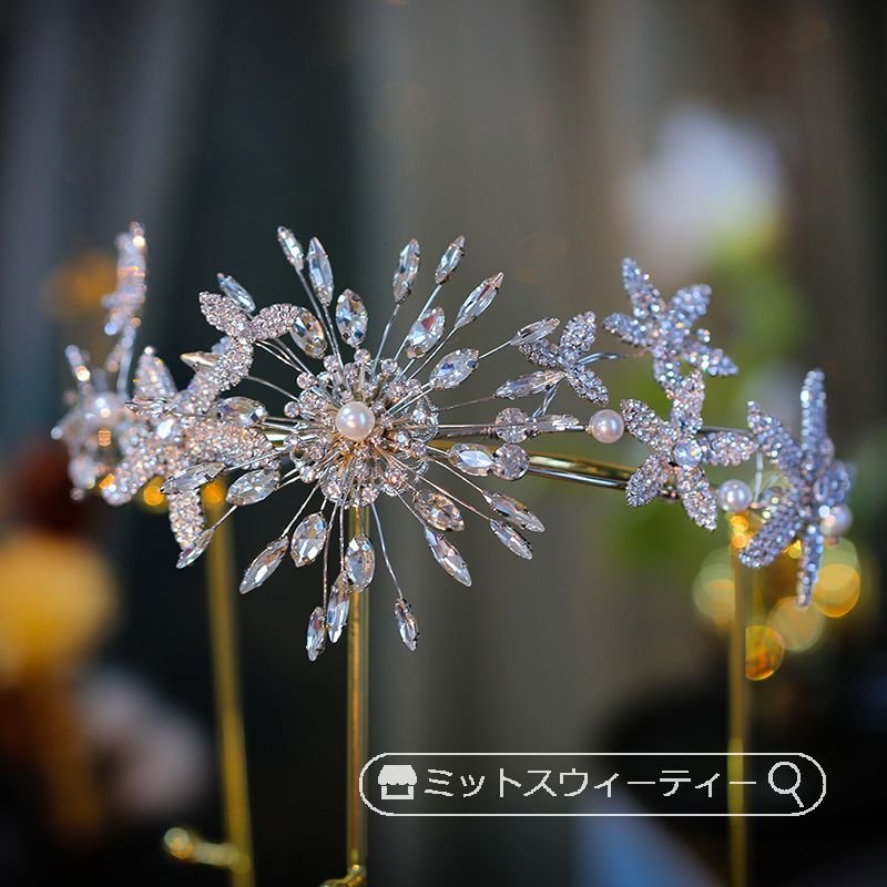 カチューシャ ヘッドドレス ヘアアクセサリー ラインストーン ヘアコサージュ ウェディングアクセサリ