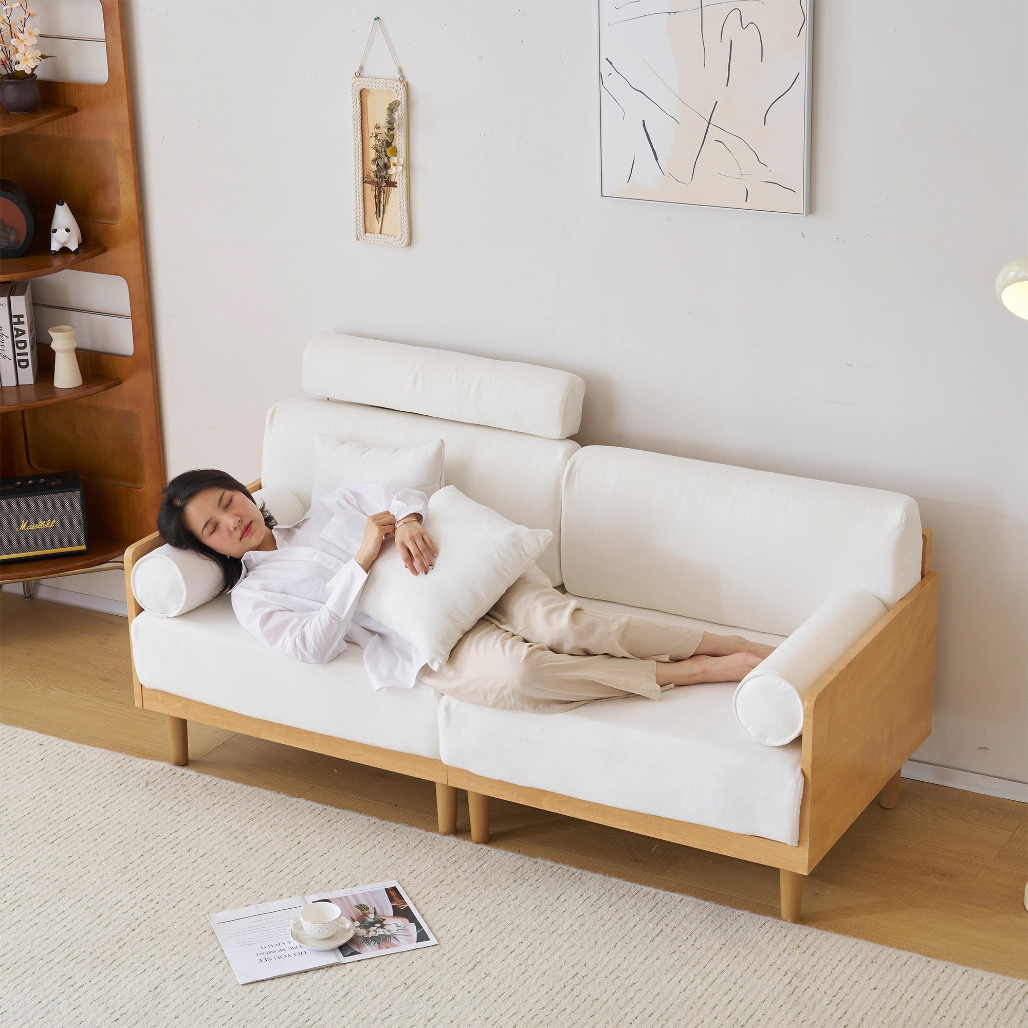 ソファ 3人掛け ヘッドレスト付き 木フレーム コンパクト 幅170cm 北欧 ファブリック 伸縮性 ハイバック おしゃれ 新入荷