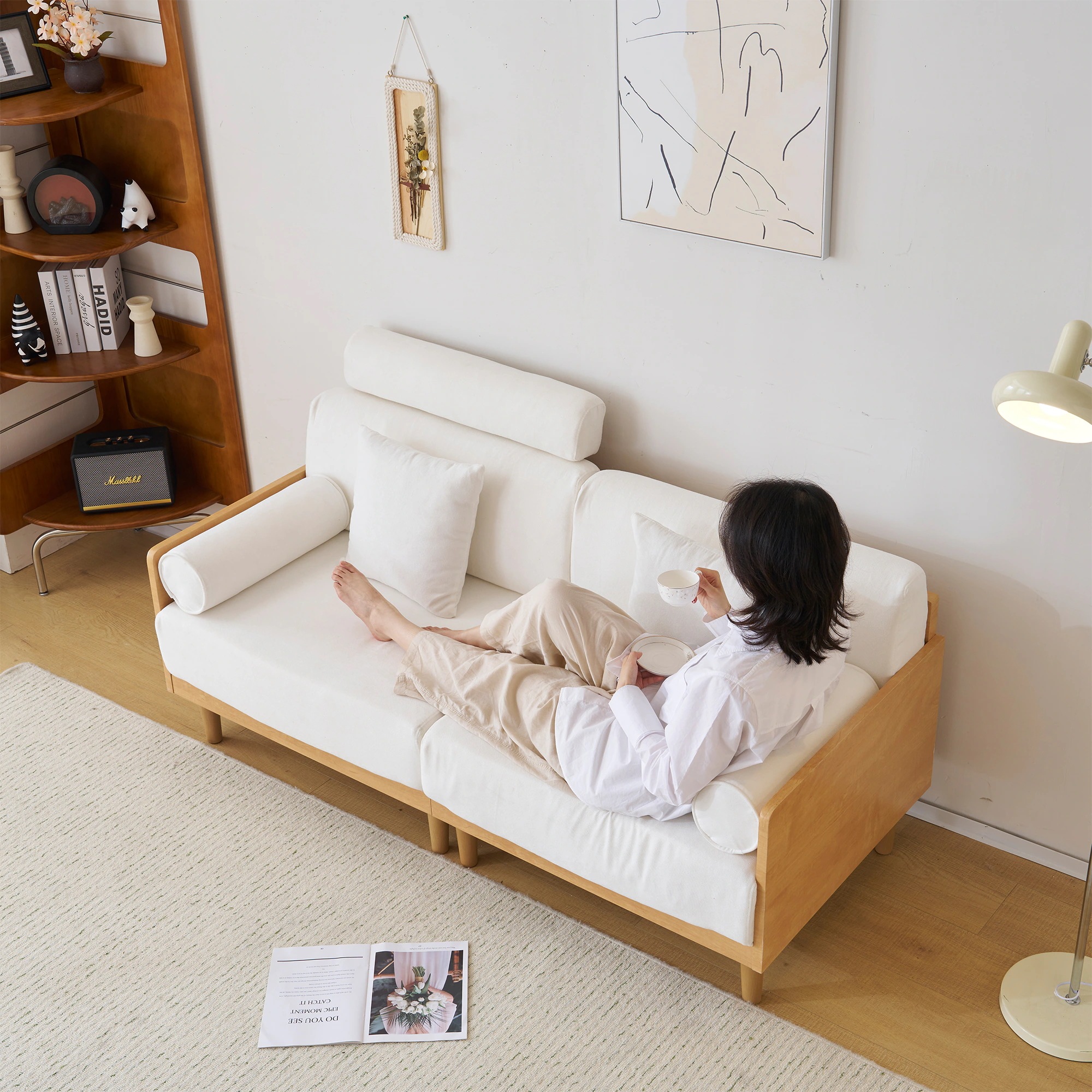 ソファ 3人掛け ヘッドレスト付き 木フレーム コンパクト 幅170cm 北欧 ファブリック 伸縮性 ハイバック おしゃれ 新入荷