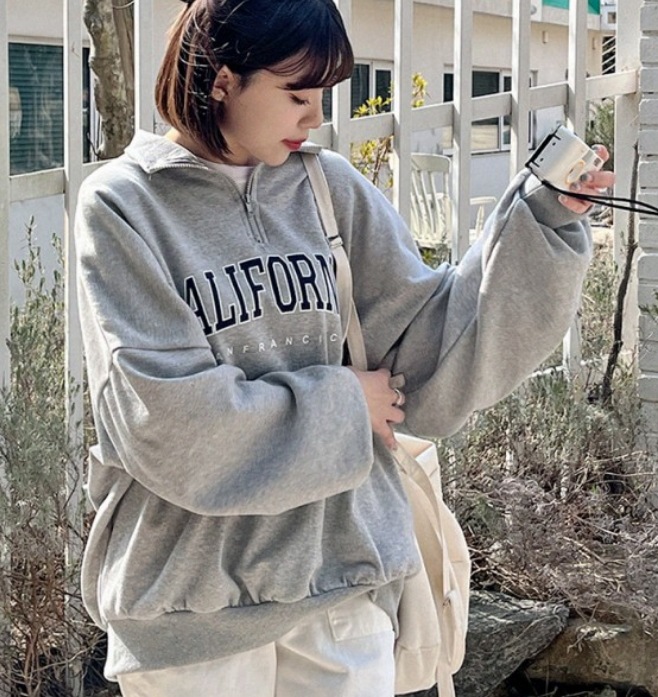 トップス レタートレーナー ハーフジップアップ ストリート レタリング 5色 オーバーサイズ デート トレーナー スウェット 袖あり 長袖 ドルマンスリーブ トップス レタートレーナー ハーフジップアップ ストリート