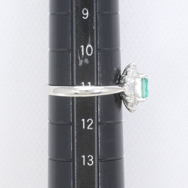 PT850 プラチナ リング 11号 エメラルド 0.66 ダイヤ 0.41 ジュエリー 中古
