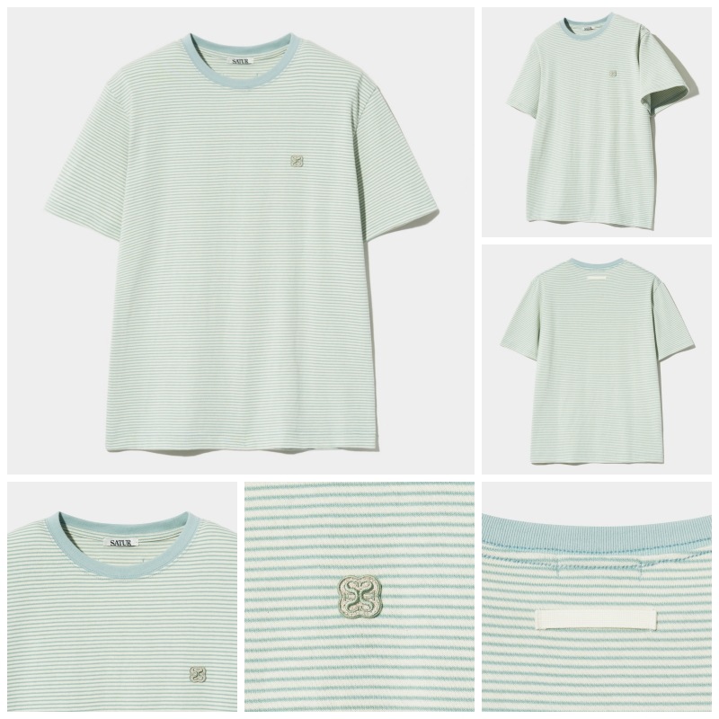Tシャツ・カットソー SATUR All Day Color Stripe Short Sleeve T-Shirt Mint SATUR】 ALL DAY COLOR STRIPE T-SHIRT : MINT Tシャツ・カットソー