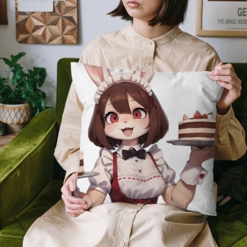 【文字入れ可能受注生産】ウサギの女の子　メイド　ケモナー　ダブルケーキ クッション