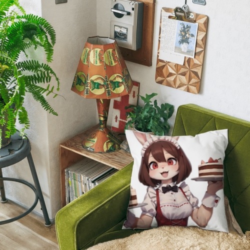 【文字入れ可能受注生産】ウサギの女の子　メイド　ケモナー　ダブルケーキ クッション