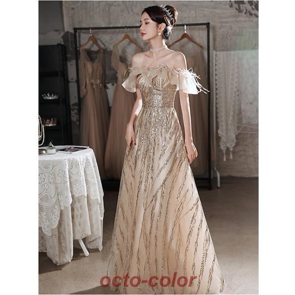 Qoo10] イブニングドレス オフショルダー シャン