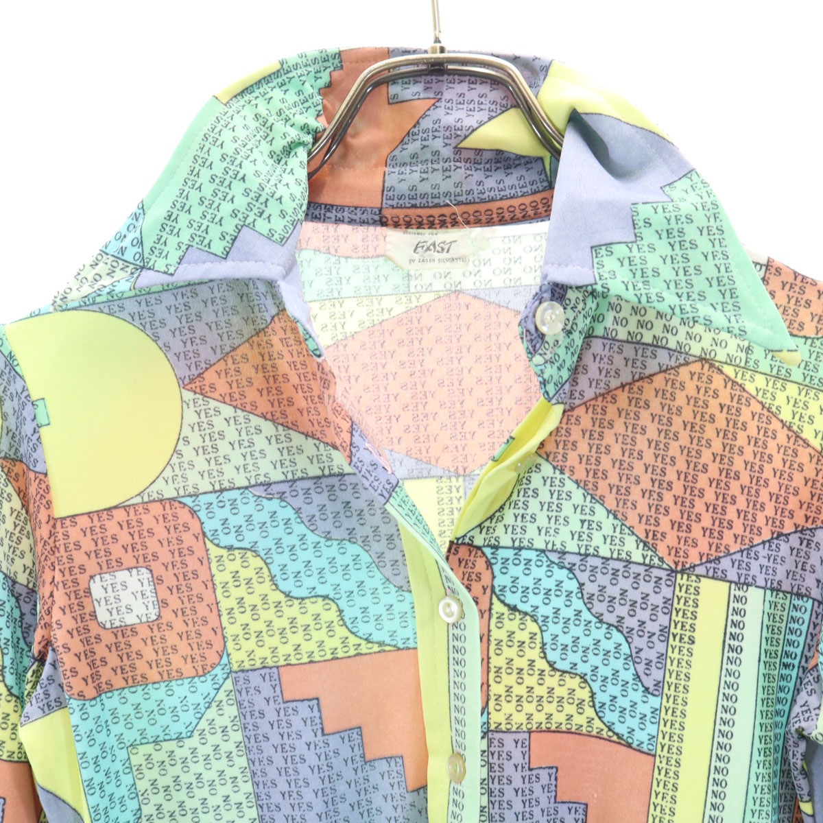 EAST 70s ヴィンテージ 総柄 長袖 シャツ グリーン系 ストレッチ レディース 古着 EAST 70s ヴィンテージ 総柄 長袖 シャツ グリーン系 ストレッチ レディース 古着