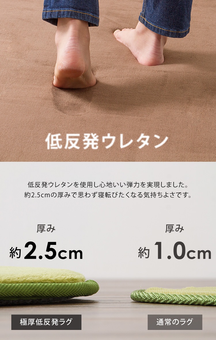 極厚低反発ラグ 200300cm 長方形 無地 滑り止め付 ホットカーペット対応 低反発 抗菌 防ダニ 撥水 遮音効果 北欧 リビング ラグ ラグマット カーペット マット 絨毯 ラグカーペット