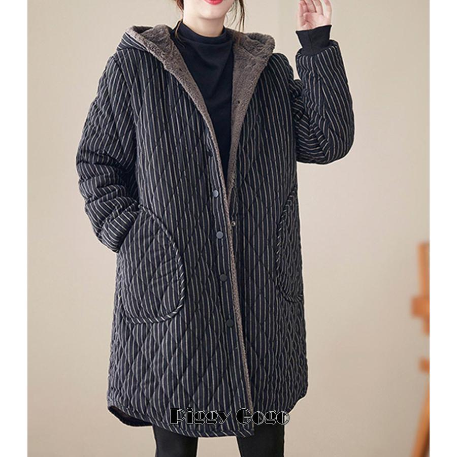 ロング中綿コート 裏起毛 厚手 コート レディース 冬 ロングコート アウター フード付き ポッケトあり 中綿 体型カバー 大きい