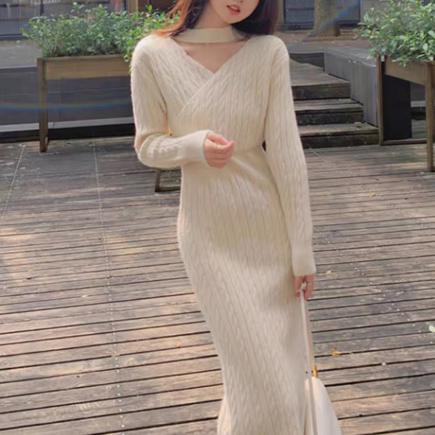 レディース ワンピース ワンピ プルオーバー オールインワン ニットワンピ ミモレ 長袖 Vネック カシュクール ホルターネック タイト ストレート ウエストマーク ハイウエスト ニット 大人可愛い レディース ワンピース ワンピ プルオーバー オールインワン ニットワンピ ミモレ 長袖 Vネック カシュクール ホルターネック タイト ストレート ウエストマーク ハイウエスト ニット 大人可愛い