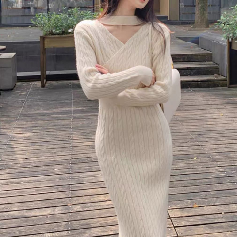 レディース ワンピース ワンピ プルオーバー オールインワン ニットワンピ ミモレ 長袖 Vネック カシュクール ホルターネック タイト ストレート ウエストマーク ハイウエスト ニット 大人可愛い レディース ワンピース ワンピ プルオーバー オールインワン ニットワンピ ミモレ 長袖 Vネック カシュクール ホルターネック タイト ストレート ウエストマーク ハイウエスト ニット 大人可愛い