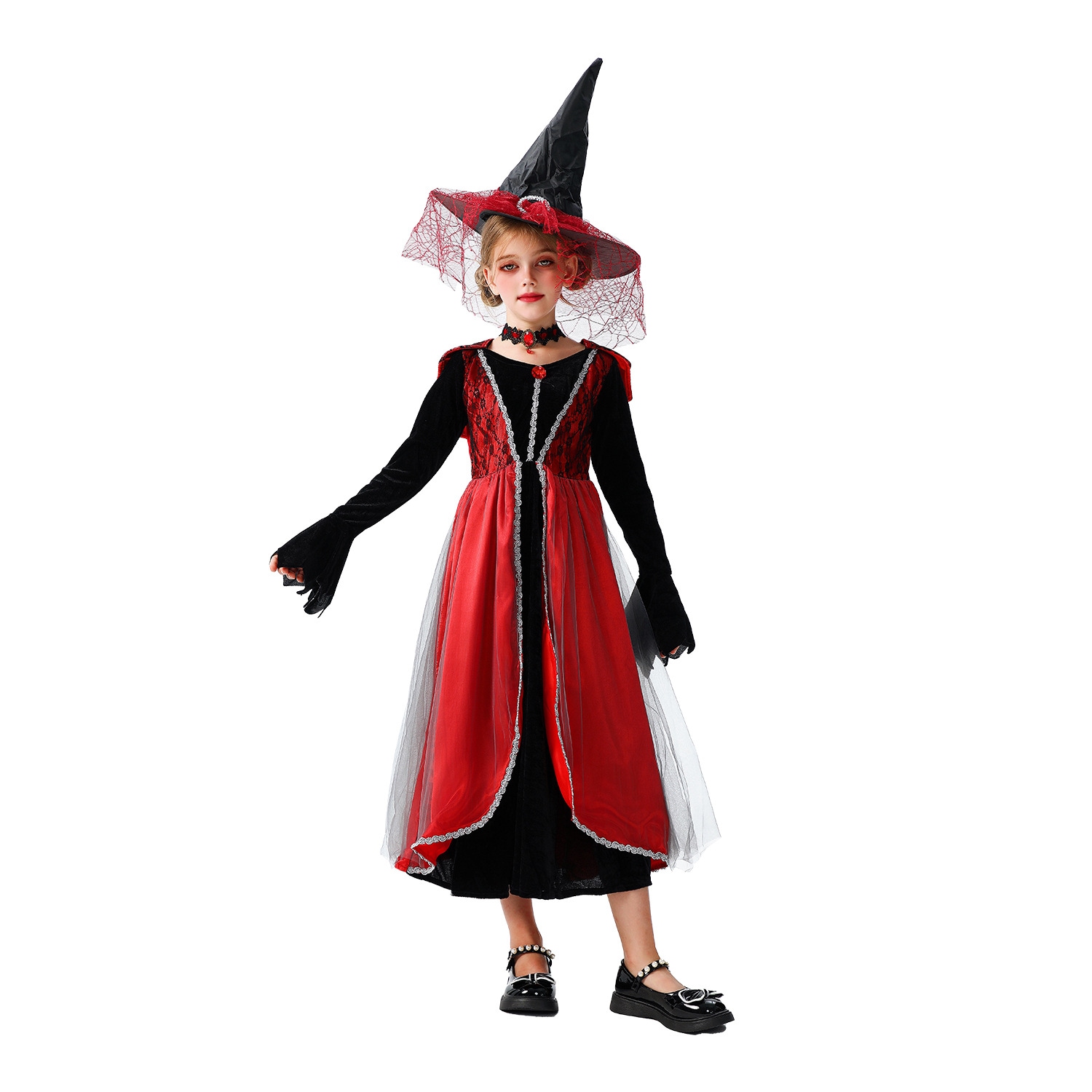 ハロウィンの子供用コスチューム魔女のドレス魔女のコスチュームステージコスチューム吸血鬼悪魔のローブ中世