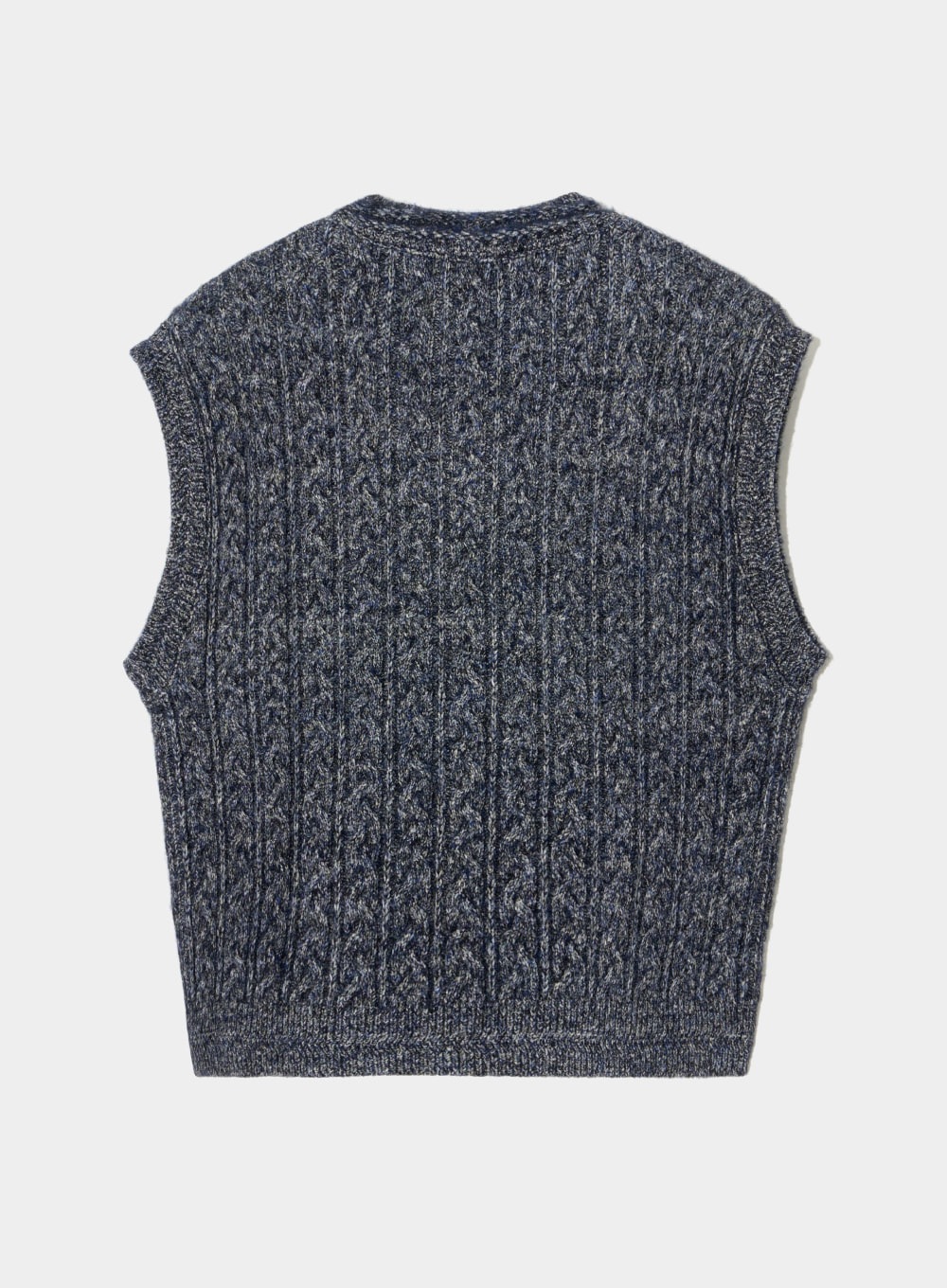 【SATUR】 MELANGE HAIRY CABLE V-NECK VEST : WARM NAVY