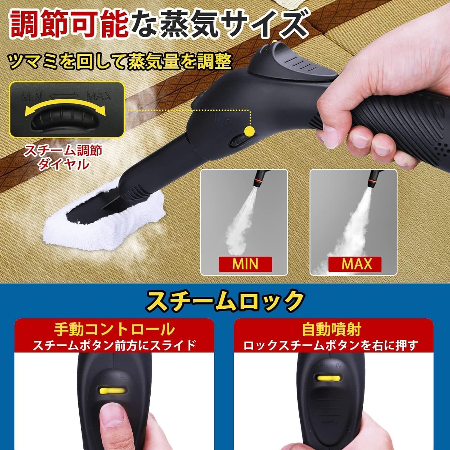 スチームクリーナー21ピースアクセサリーセット付き多目的スチームモップ多目的および多面床用の1.1L水タンク容量スチーム洗浄機 除菌 掃除 年末清掃 16.4フィート電源コード スチームクリーナー21ピースアクセサリーセット付き多目的スチームモップ多目的および多面床用の1.1L水タンク容量スチーム洗浄機 除菌 掃除 年末清掃 16.4フィート電源コード