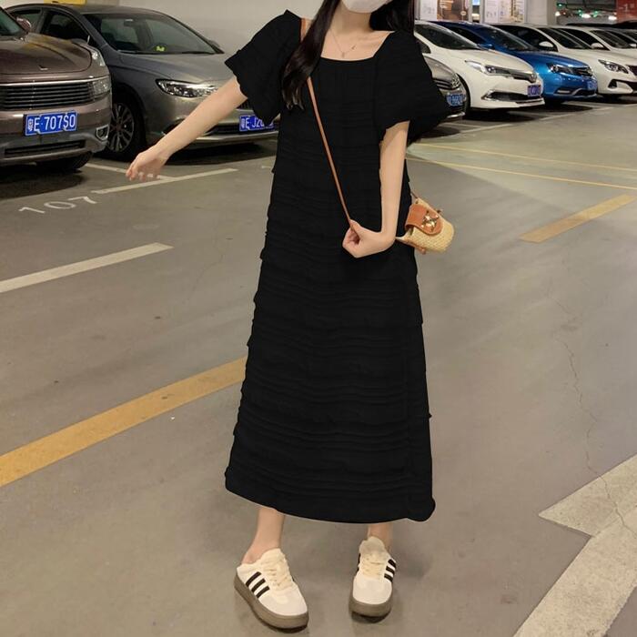 ワンピース ワンピ ドレス フリル レディース エレガント きれいめ カジュアル 半袖 大人 可愛い フェミニン Aライン ロング丈 ナチュラル スクエアネック オフショルダー ゆったり リラックス