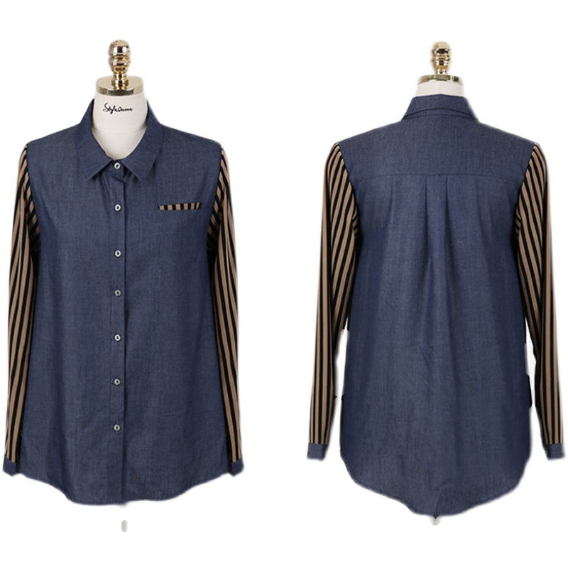 トップス シャツ デニムシャツ 長袖 襟付き 前開き ボタン 重ね着風 ミディアム丈 かわいい 大人可愛い きれいめ シンプル 上品 おしゃれ かっこいい カジュアル こなれ感 個性的 主役級