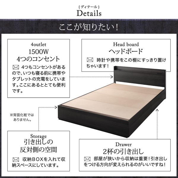 スリム棚/多コンセント付き 収納ベッド [Splend]スプレンド [ベッドフレームのみ/マットレスなし] ダブル [フレーム色]シャビーグレー