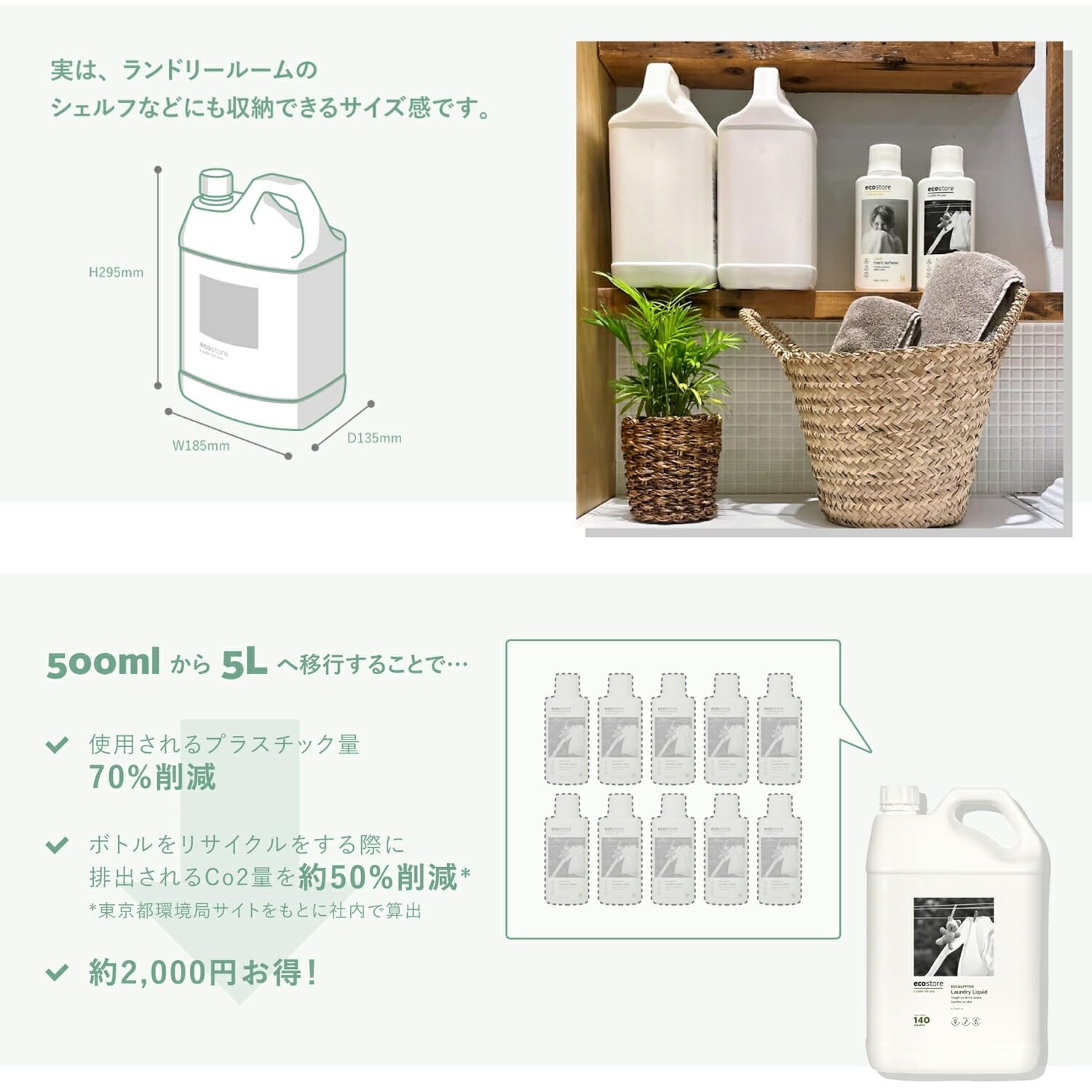 ecostore(エコストア) ハンドウォッシュ 【ワイルドローズ＆シダー】 5L ハンドソープ 液体せっけん 植物由来 肌にやさしい 大容量 詰め替え