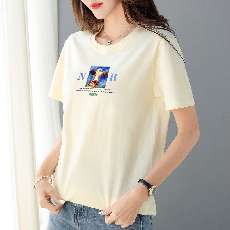 店舗良い 新疆綿半袖tシャツ女性21年春夏ルーズショートハイウエストスモールトップハーフスリーブイントレン