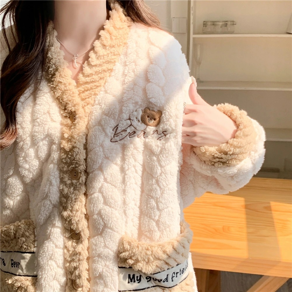 マタニティ パジャマ 冬 モコモコ クマ かわいい シンプル 長袖 マタニティ ルームウェア 授乳口 付き ウエスト調節 パジャマ 上下セット マタニティ パジャマ ギフト パンツ トップス かわいい
