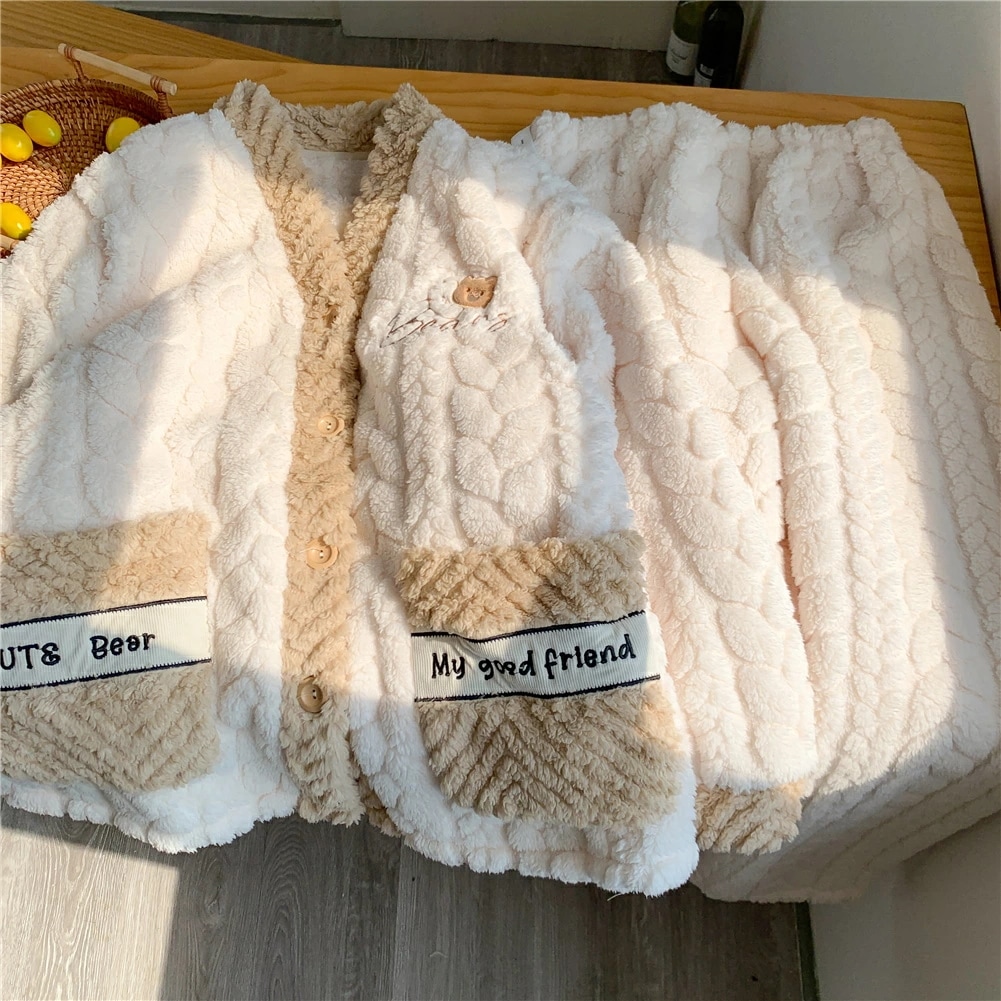 マタニティ パジャマ 冬 モコモコ クマ かわいい シンプル 長袖 マタニティ ルームウェア 授乳口 付き ウエスト調節 パジャマ 上下セット マタニティ パジャマ ギフト パンツ トップス かわいい