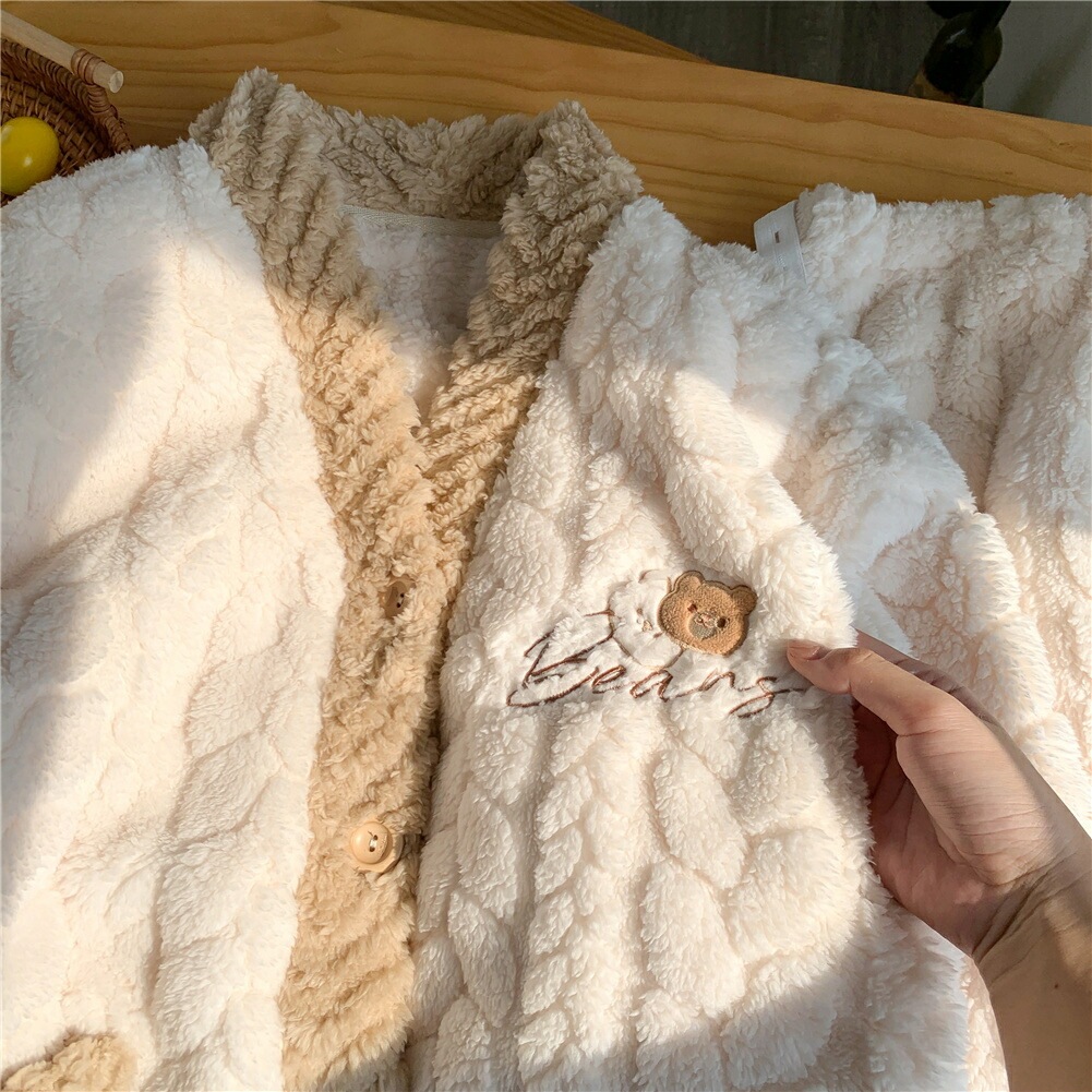 マタニティ パジャマ 冬 モコモコ クマ かわいい シンプル 長袖 マタニティ ルームウェア 授乳口 付き ウエスト調節 パジャマ 上下セット マタニティ パジャマ ギフト パンツ トップス かわいい