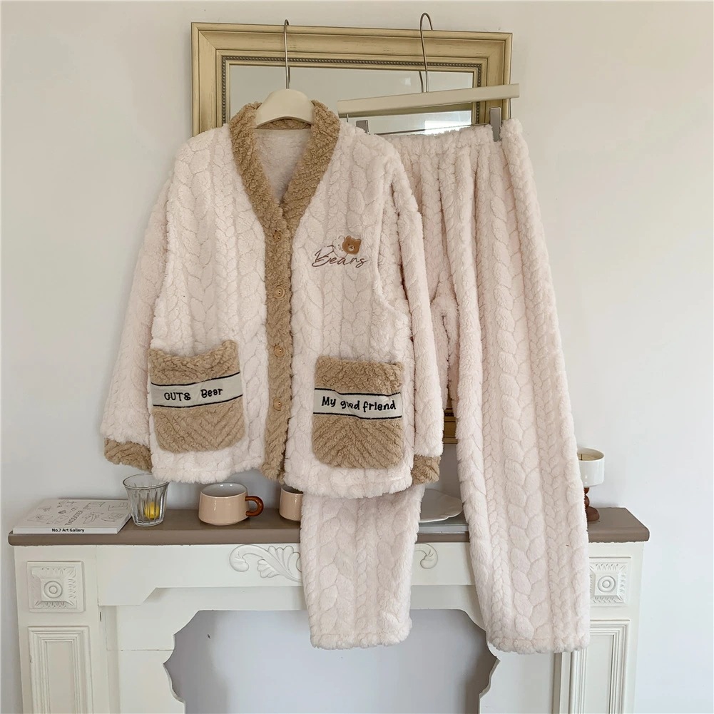 マタニティ パジャマ 冬 モコモコ クマ かわいい シンプル 長袖 マタニティ ルームウェア 授乳口 付き ウエスト調節 パジャマ 上下セット マタニティ パジャマ ギフト パンツ トップス かわいい