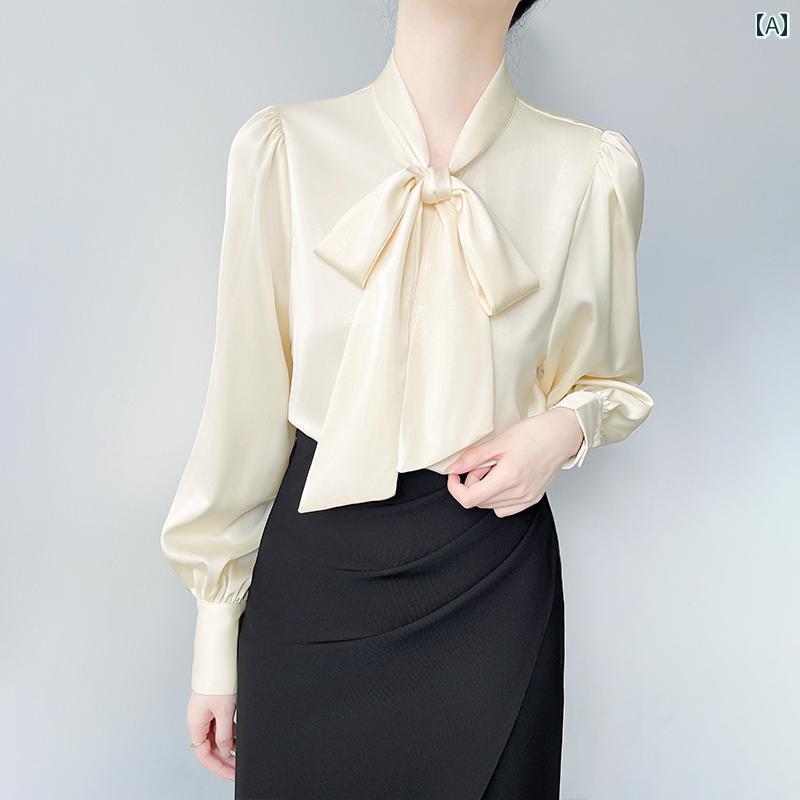 レディース シャツ ブラウス サテン風 シルキー 長袖 春秋 アプリコット 韓国風 リボンタイ 蝶結び Vネック エレガント フォーマル 優雅 ドレッシー フェミニン ベーシック レディース シャツ ブラウス サテン風 シルキー 長袖 春秋 アプリコット 韓国風 リボンタイ 蝶結び Vネック エレガント フォーマル 優雅 ドレッシー フェミニン ベーシック