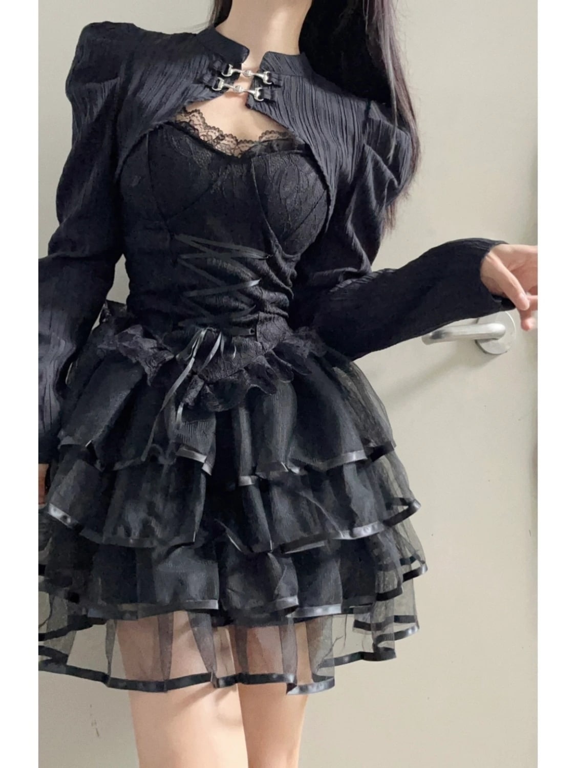 二次元 かわいい ロリータ コスプレ 改良少女 長袖 ブラウス+カップ付きキャミソール トップス+スカート 3点セット