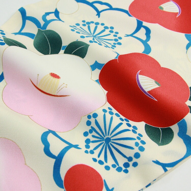 販売 袴 セット 卒業式 女性 ブーツ付き16点フルセット 購入 卒業式袴セット 2尺袖着物＆袴 オフホワイト地に赤ピンクのレトロ椿と青の八重桜 ブーツ レトロ モダン 大学 販売 安い