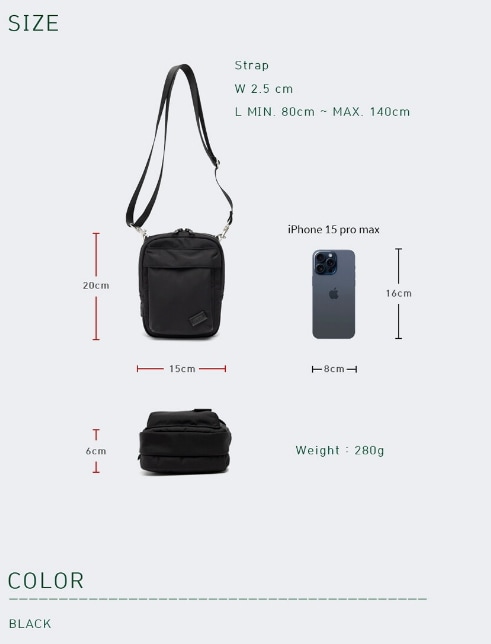 NO.28 RB STRING CROSS BAG　メンズ　男女兼用 Black色