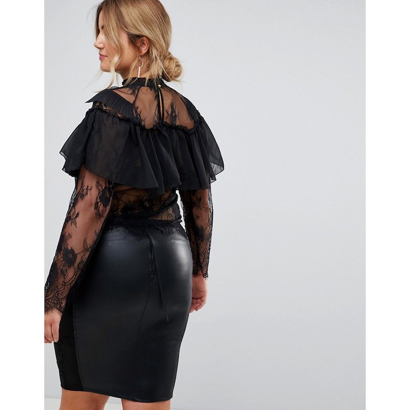 クラブエル レディース トップス【Club L plus Lace Ruffle Top】Black クラブエル レディース トップス【Club L plus Lace Ruffle Top】Black