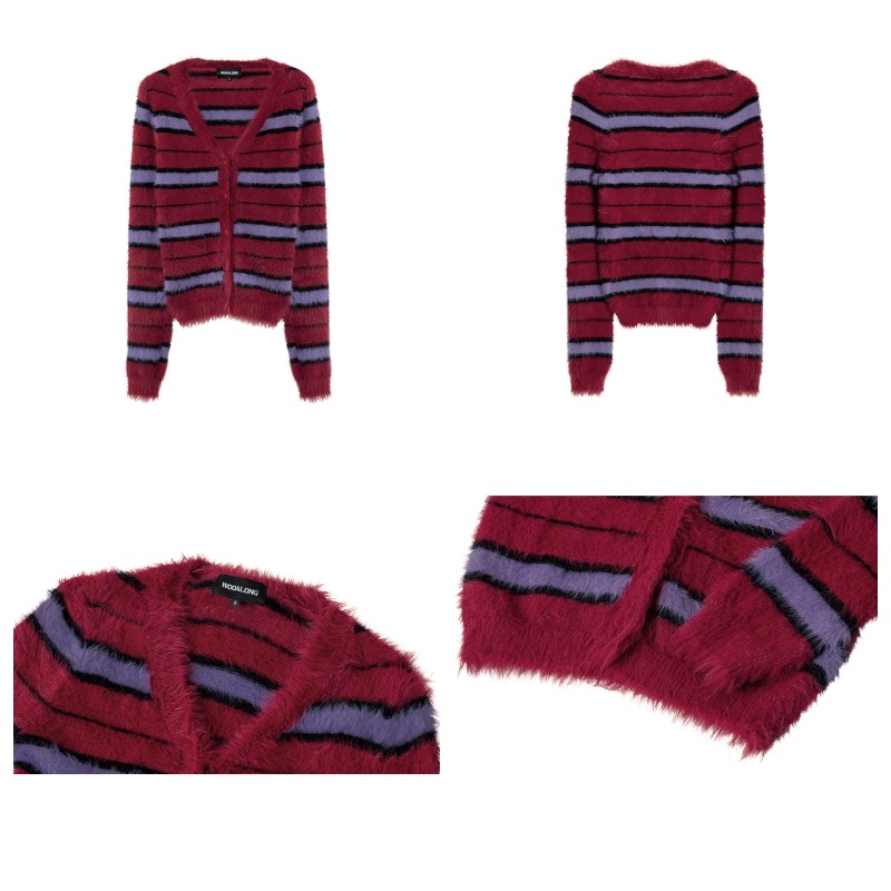 【WOOALONG】 STRIPE BRUSHED SLIM LINE CARDIGAN : 2COLORS