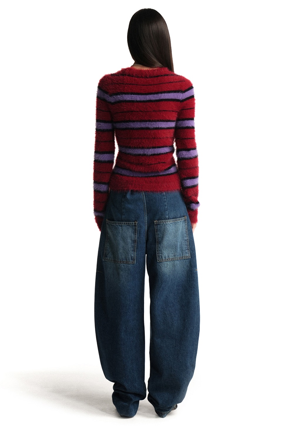 【WOOALONG】 STRIPE BRUSHED SLIM LINE CARDIGAN : 2COLORS