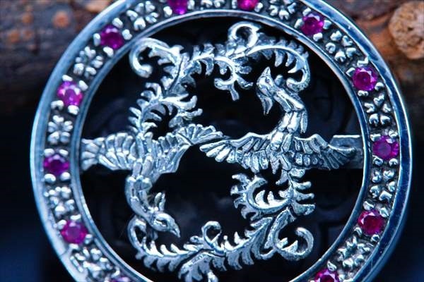 シルバーアクセサリー 鳳凰 桜 チェリー 花 フラワー レッド ジルコニア CZ サークル メンズ ペンダント ネックレス シルバーアクセサリー 鳳凰 桜 チェリー 花 フラワー レッド ジルコニア CZ サークル メンズ ペンダント ネックレス