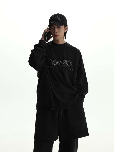 秋の新しい交通パスワード&LDQUODIRTYFIT&RDQUO落書き古い汚れた長袖Tシャツ男性用