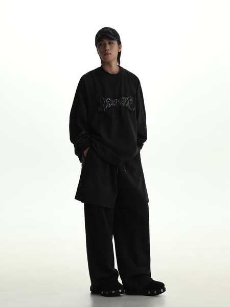 秋の新しい交通パスワード&LDQUODIRTYFIT&RDQUO落書き古い汚れた長袖Tシャツ男性用