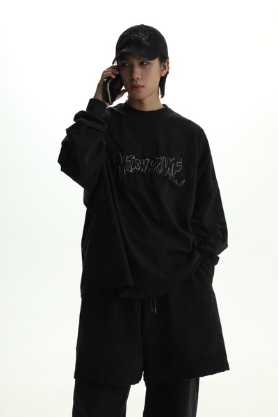 秋の新しい交通パスワード&LDQUODIRTYFIT&RDQUO落書き古い汚れた長袖Tシャツ男性用