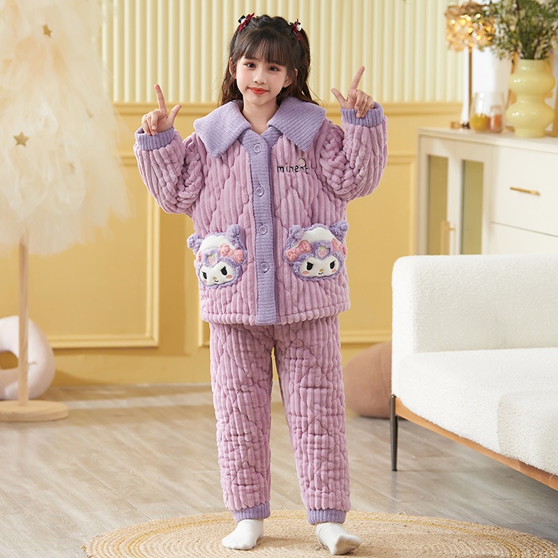 子供用パジャマ女の子新しい冬コーラルベルベット三層キルティング厚いクロミ大きな子供と女の子のスーツ