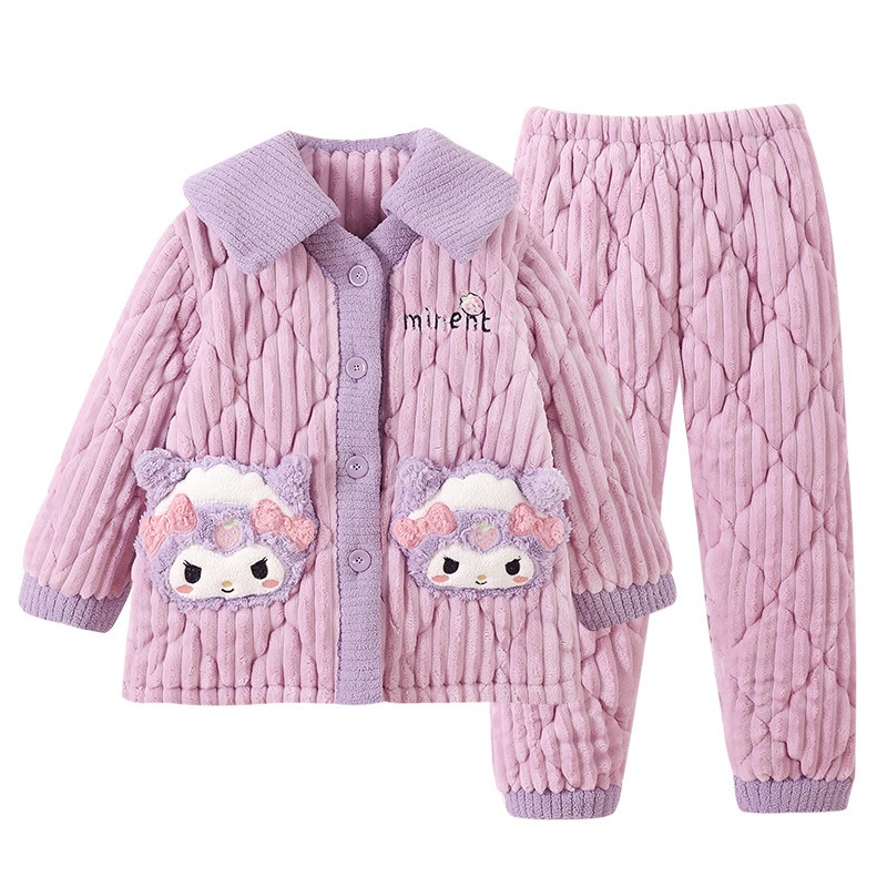 子供用パジャマ女の子新しい冬コーラルベルベット三層キルティング厚いクロミ大きな子供と女の子のスーツ