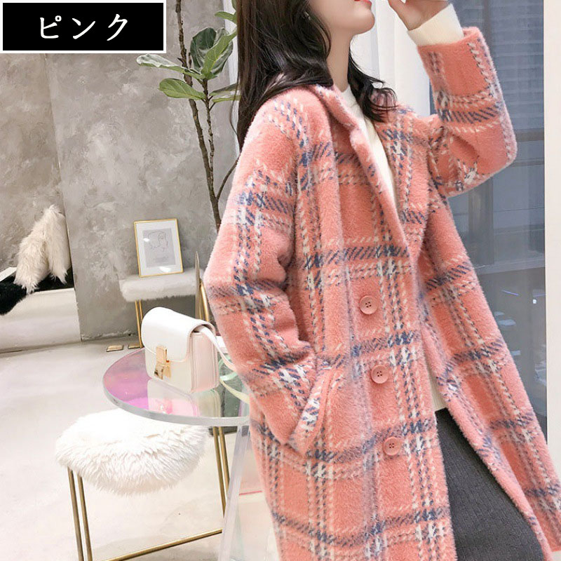 レデイース ニットコート セーター 羽織 秋冬 ロング チェック柄 ミンクカシミア ミンクファー 厚手 アウター オシャレ ゆったり カジュアル 通勤 フリーサイズ レデイース ニットコート セーター 羽織 秋冬 ロング 長袖