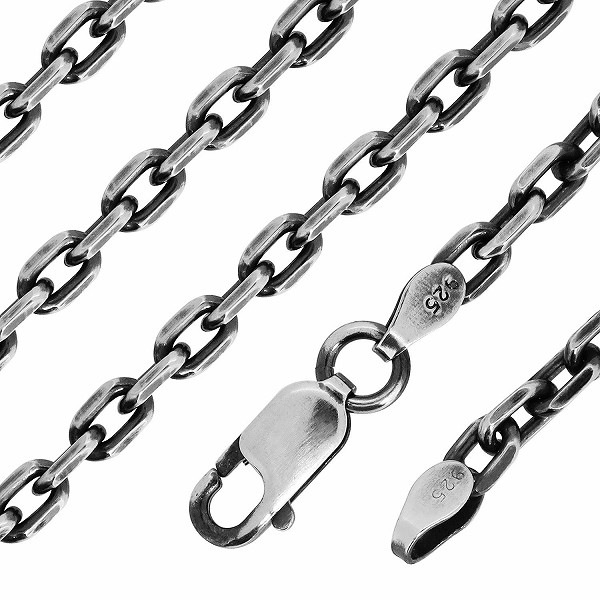 シルバーいぶしあずきチェーン4面カット 幅約3.2mm 45cm シルバー925 ネックレス シルバーいぶしあずきチェーン4面カット 幅約3.2mm 45cm シルバー925 ネックレス