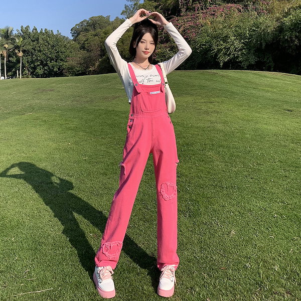 Qoo10] 韓国 コーデ完成 ピンクデニムサロペット