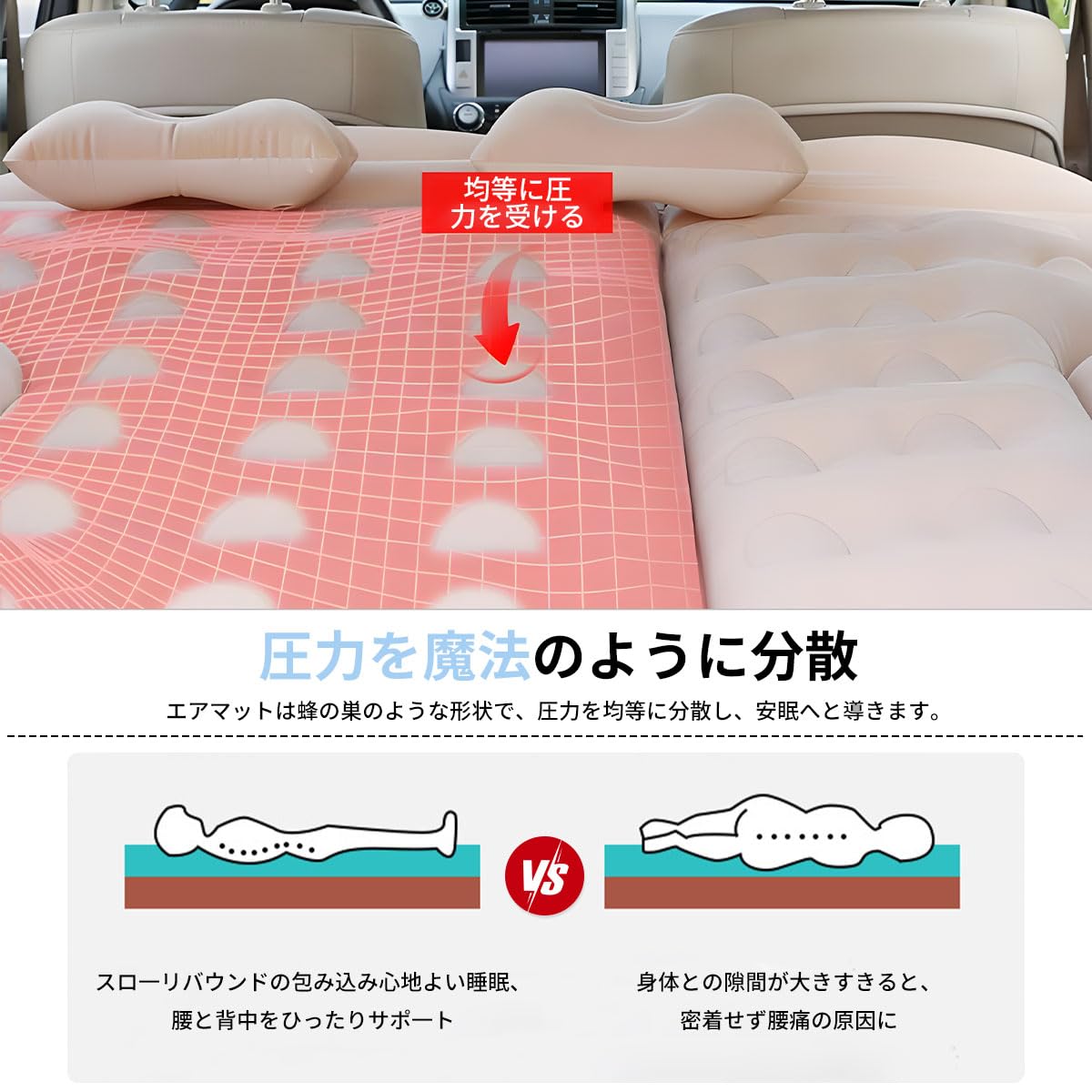 車中泊マット 車載エアーベッド 後部座席エアーベッド エアーマット カーマットレス ギャップパッド ベッド 車用品 折畳み式 車中泊 便利グッズ キャンプ用品 ウトドア 電気ポンプ 枕つき 収納袋付