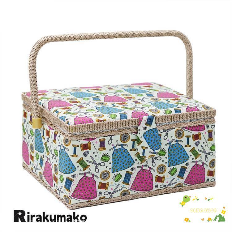 裁縫箱 縫製バスケット ソーイングボックス 花柄 収納ケース 持ち手式 木製 収納BOX かわいい 家庭用 小物入れ ミシン糸 針 はさみボ
