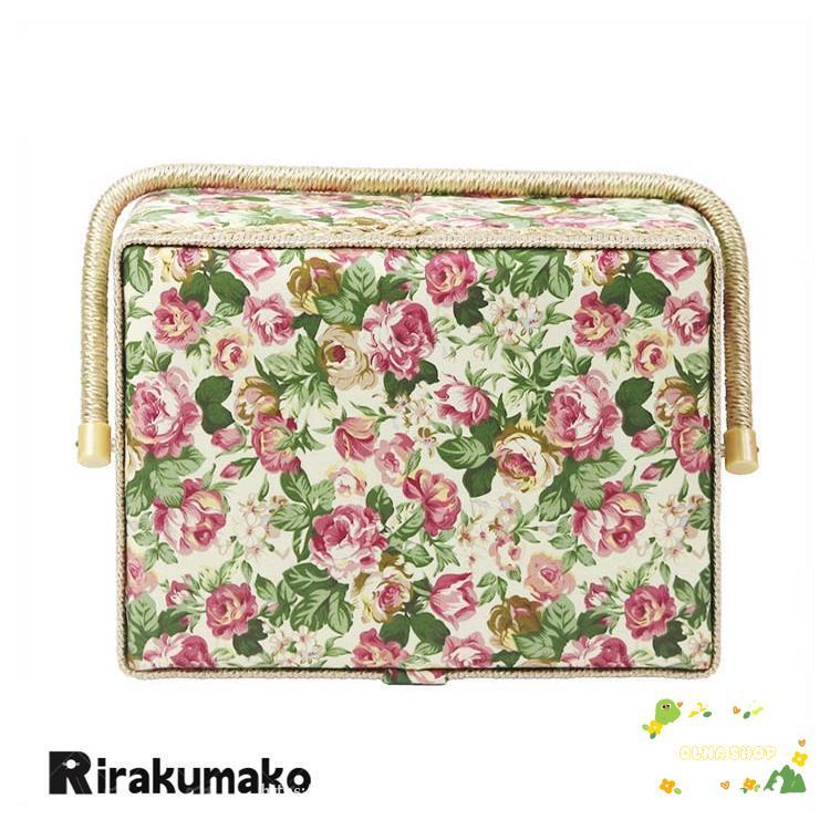 裁縫箱 縫製バスケット ソーイングボックス 花柄 収納ケース 持ち手式 木製 収納BOX かわいい 家庭用 小物入れ ミシン糸 針 はさみボ