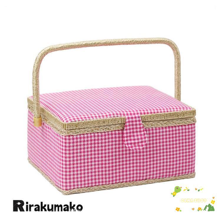 裁縫箱 縫製バスケット ソーイングボックス 花柄 収納ケース 持ち手式 木製 収納BOX かわいい 家庭用 小物入れ ミシン糸 針 はさみボ