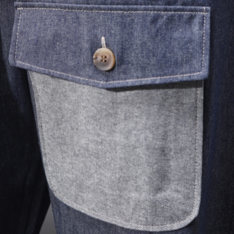 (Juans) デニム配色ワンポケットワイドバンディングパンツ ECCP3223 (Juans) デニム配色ワンポケットワイドバンディングパンツ ECCP3223