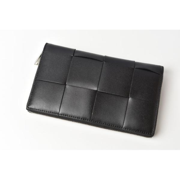 財布 未使用 BOTTEGA VENETA 長財布/イントレチャート ジップアップアラウンド 649607 カーフ ブラック