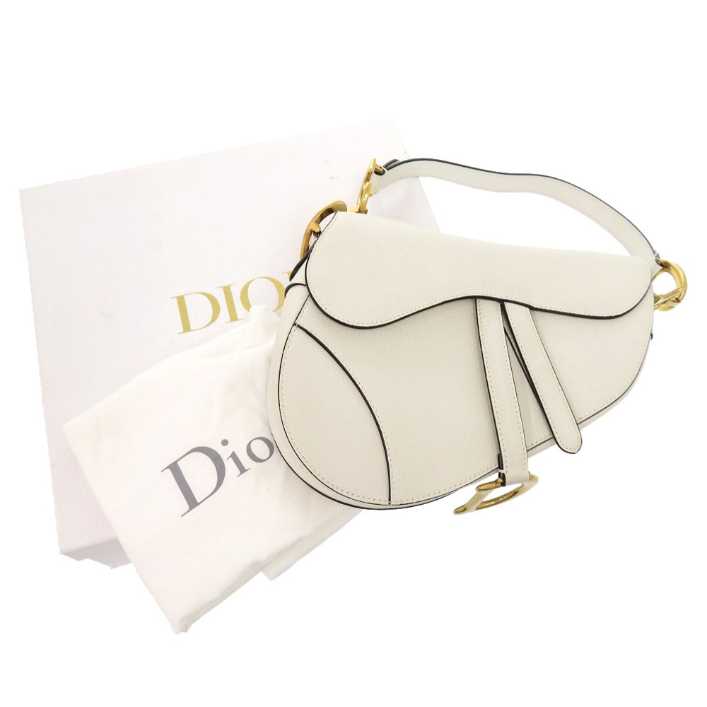 美品 クリスチャンディオール サドルバッグ ハンドバッグ レザー/レザー ホワイト 0254【中古】Christian Dior レディース